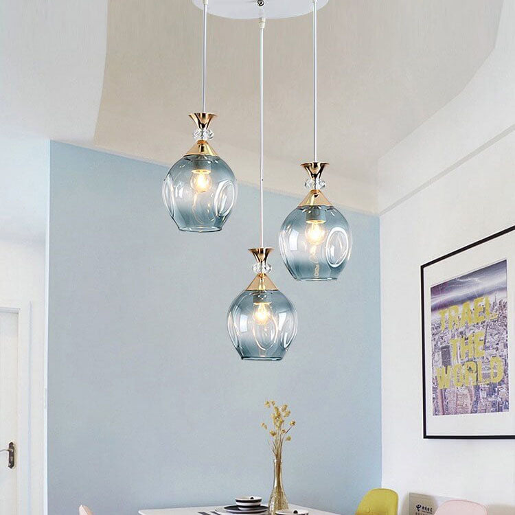 Contemporary Nordic Gradient Glass Hardware Orb 1/3 Light Island Light Chandelier for Living Room