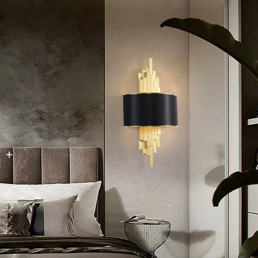 Modern Fabric Hardware Column 2-Light Wall Sconce Lamp