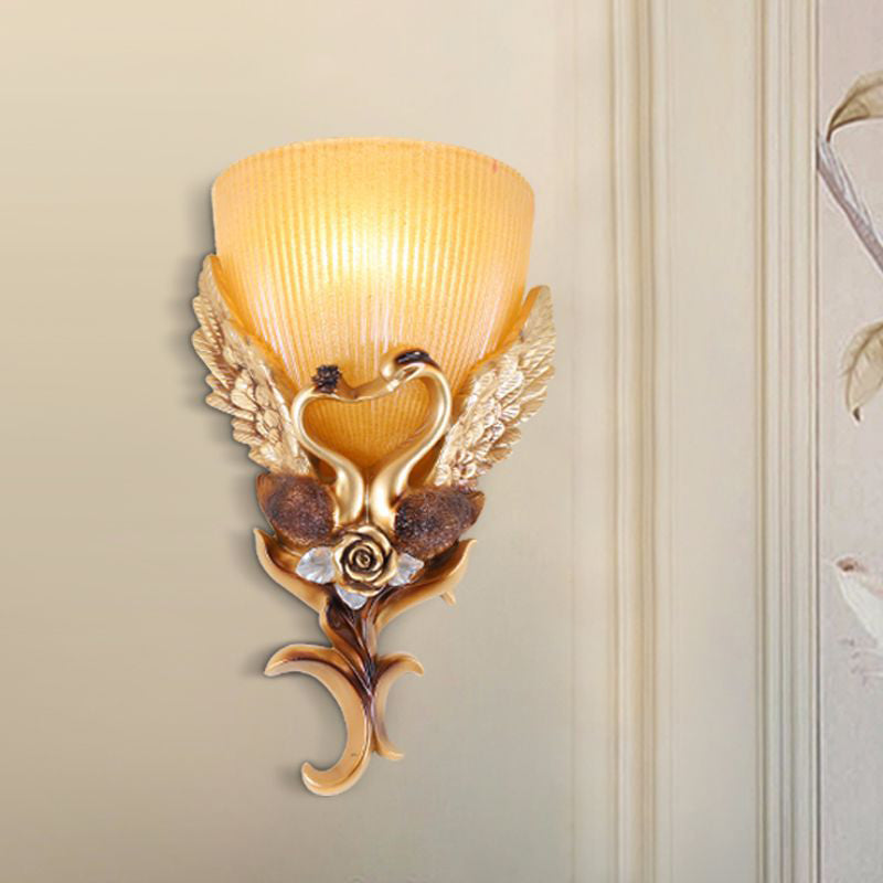 Swan Carving Flared Glass Resin 1-Light Wall Sconce Lamp