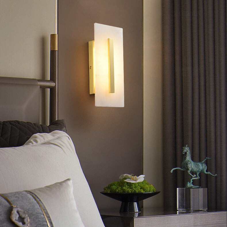 Chinese Marble Square Brass 1-Light LED Wall Sconce Lamp