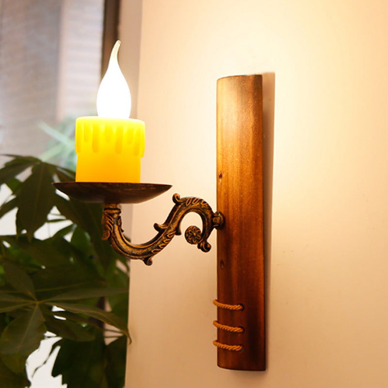 Vintage Candle Bamboo Woven 1-Light Wall Sconce Lamp