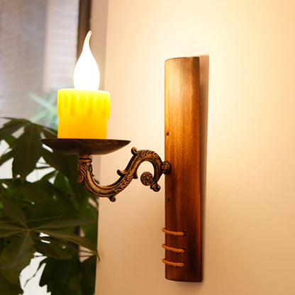 Vintage Candle Bamboo Woven 1-Light Wall Sconce Lamp