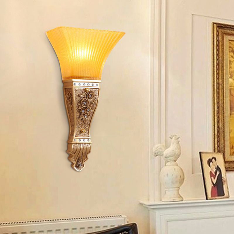 Glass Carving Resin Flared 1-Light Wall Sconce Lamp