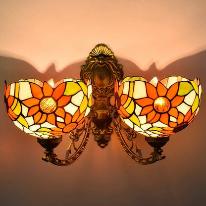 Tiffany Sunflower Stained Glass 2-Light Wall Sconce Lamp
