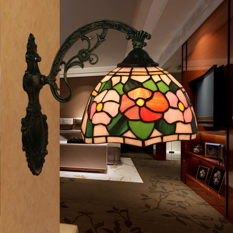 Tiffany Stained Glass Flower 1-Light Wall Sconce Lamp