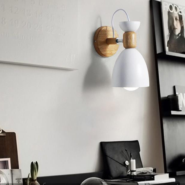 Macaron Iron Solid Wood Base 1-Light Wall Sconce Lamp