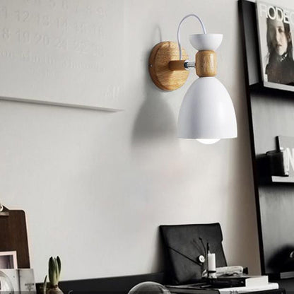 Macaron Iron Solid Wood Base 1-Light Wall Sconce Lamp