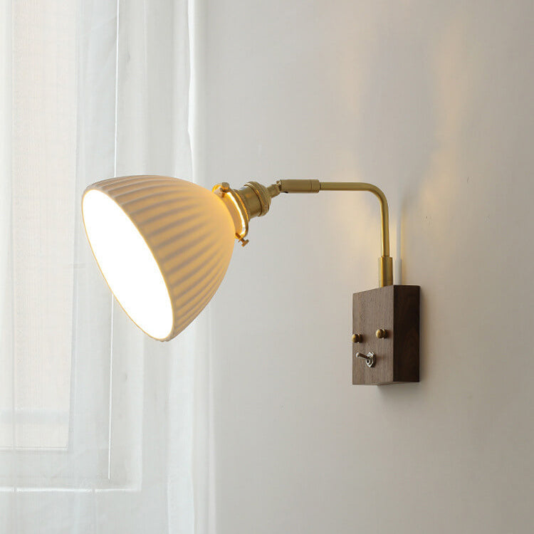 Vintage Walnut Ceramic Bell 1-Light Wall Sconce Lamp