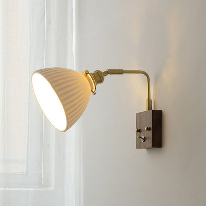 Vintage Walnut Ceramic Bell 1-Light Wall Sconce Lamp