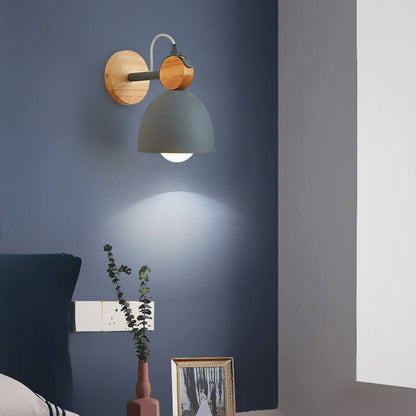 Macaron Dome Shade Wooden Chassis 1-Light Wall Sconce Lamp