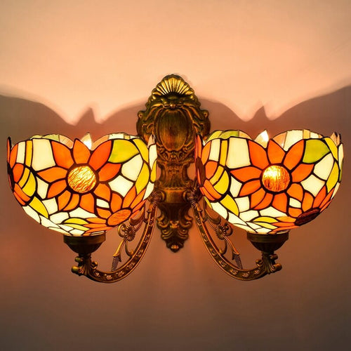 Tiffany Sunflower Stained Glass 2-Light Wall Sconce Lamp