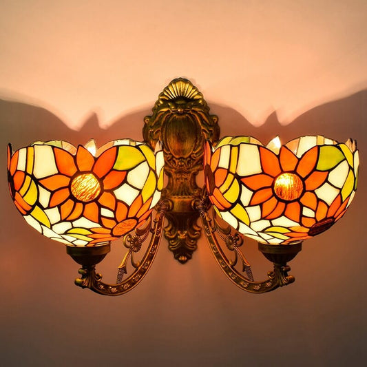 Tiffany Sunflower Stained Glass 2-Light Wall Sconce Lamp
