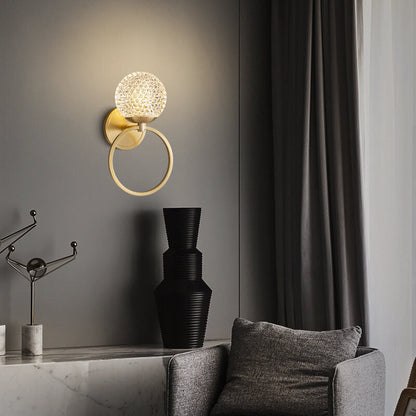 Luxury Crystal Brass Hanging Ring 1-Light Wall Sconce Lamp