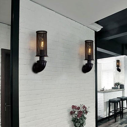 Vintage Cylinder Pipe Metal Mesh 1-Light Wall Sconce Lamp