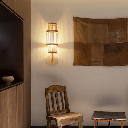 Modern Bamboo Weaving Cylindrical 1-Light Wall Sconce Lamp