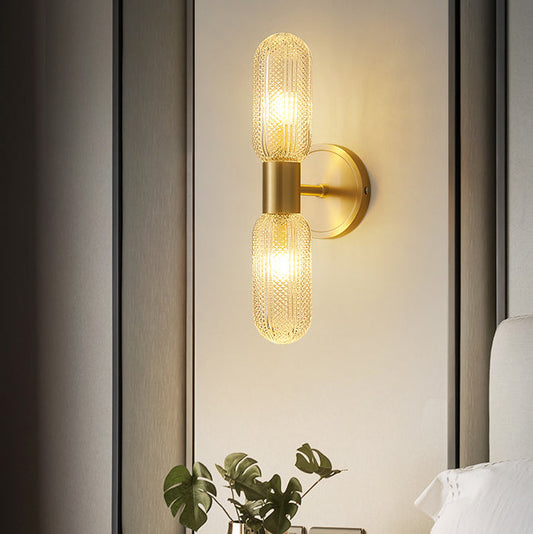 Diamond Textured Glass Brass 2-Light Wall Sconce Lamp