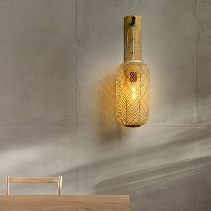 Bamboo Weaving Column Lantern 1-Light Wall Sconce Lamp