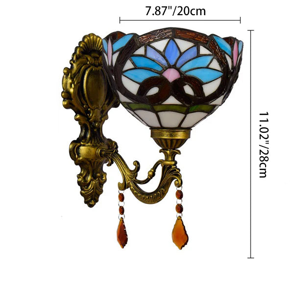 Tiffany Iron Crystal Glass Bowl 1-Light Wall Sconce Lamp