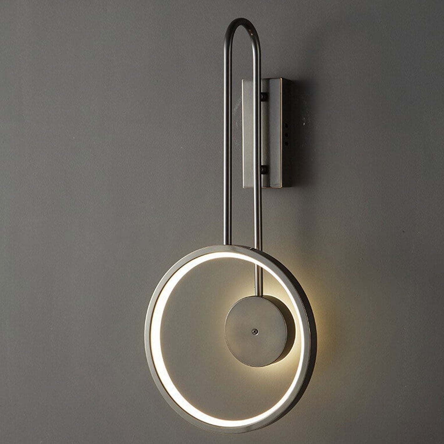 Light Full Copper Circle Curved Arm LED Wall Sconce Lamp