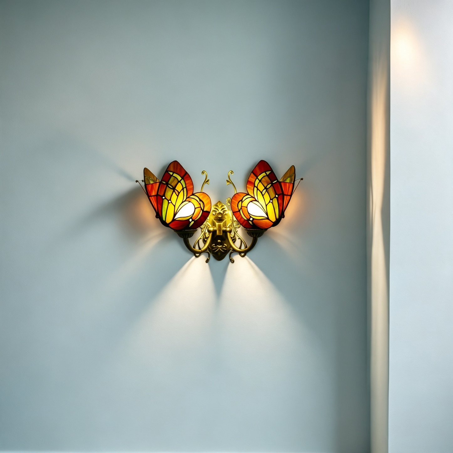 Tiffany Iron Butterfly-shaped 2-Light Wall Sconce Lamp