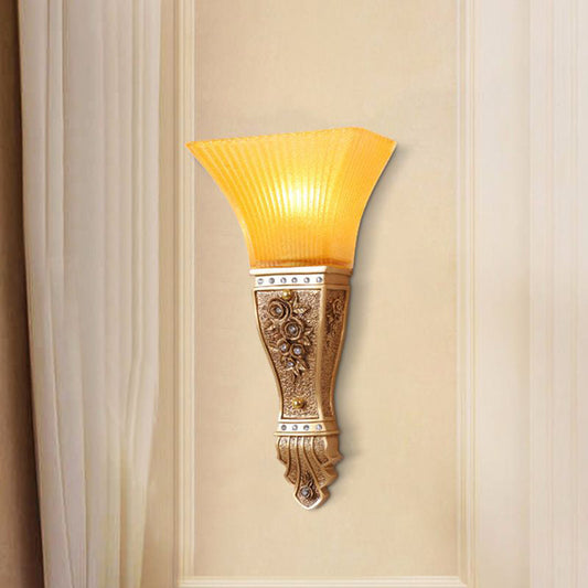 Glass Carving Resin Flared 1-Light Wall Sconce Lamp
