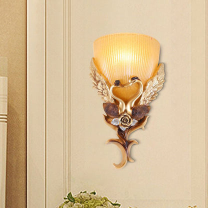 Swan Carving Flared Glass Resin 1-Light Wall Sconce Lamp