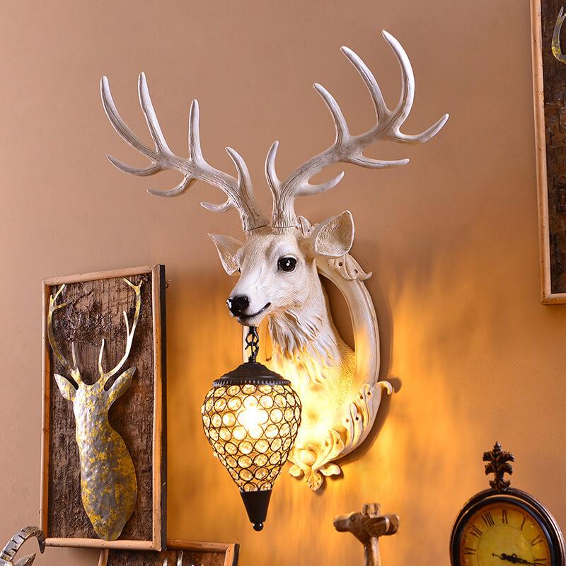 Vintage Antler Fruits Shade Resin 1-Light Wall Sconce Lamp
