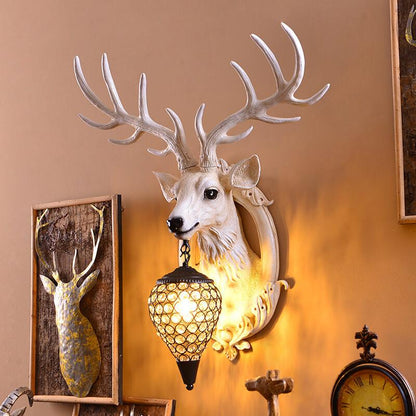 Vintage Antler Fruits Shade Resin 1-Light Wall Sconce Lamp