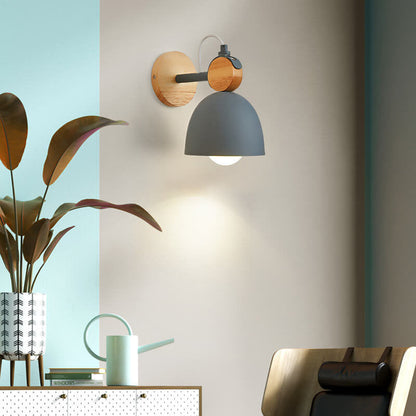 Macaron Dome Shade Wooden Chassis 1-Light Wall Sconce Lamp