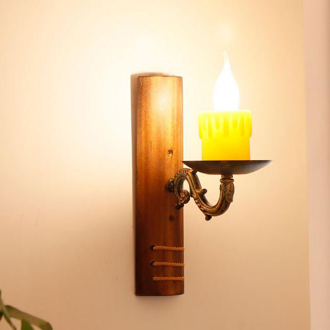 Vintage Candle Bamboo Woven 1-Light Wall Sconce Lamp