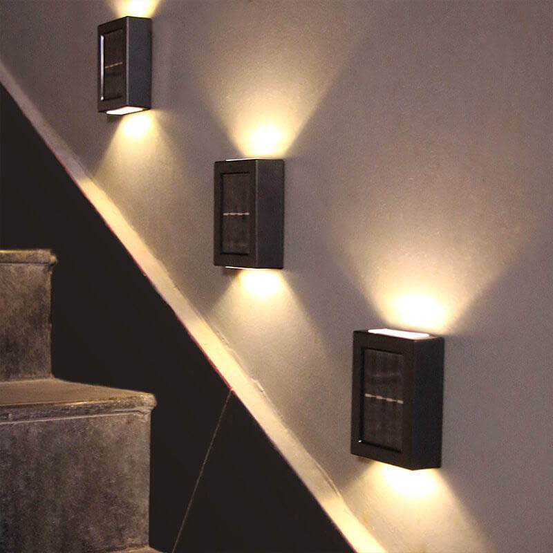 Solar Square Up and Down Lighted LED Outdoor Waterproof Garden Wall Sconce Lamp