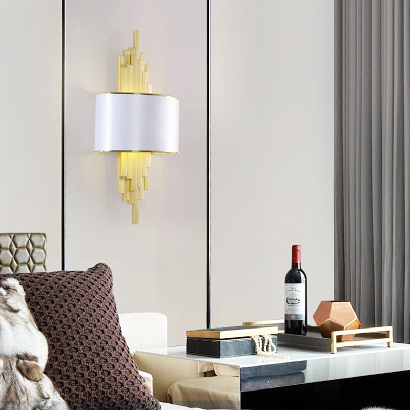 Modern Fabric Hardware Column 2-Light Wall Sconce Lamp
