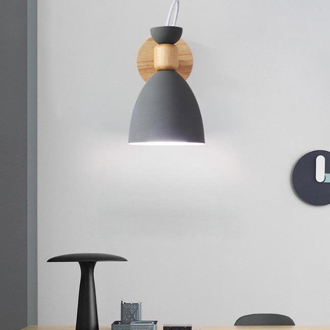 Macaron Iron Solid Wood Base 1-Light Wall Sconce Lamp