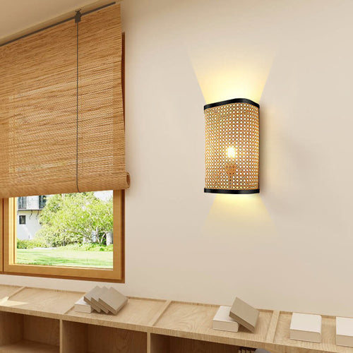 Minimalist Rattan Weaving Square 1-Light Wall Sconce Lamp