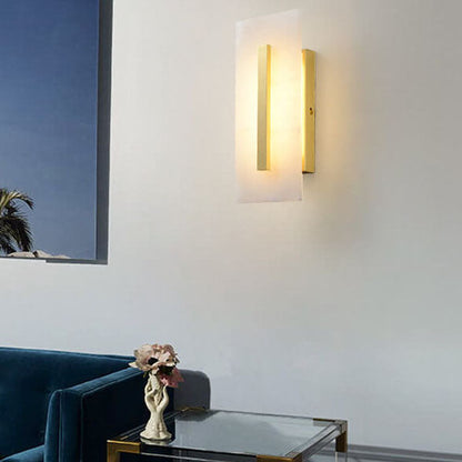 Chinese Marble Square Brass 1-Light LED Wall Sconce Lamp