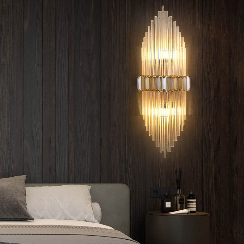 Modern Brass Crystal Tubular 2-Light Wall Sconce Lamp