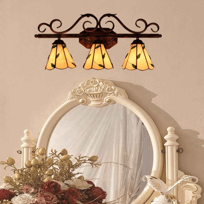 Tiffany Leaf Stained Glass 3-Light Wall Sconce Lamp