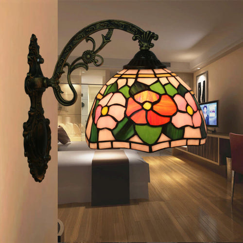 Tiffany Stained Glass Flower 1-Light Wall Sconce Lamp