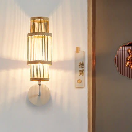 Modern Bamboo Weaving Cylindrical 1-Light Wall Sconce Lamp