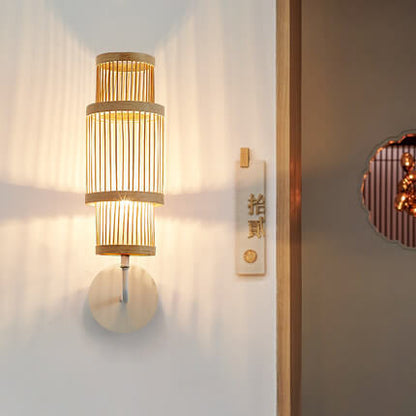 Modern Bamboo Weaving Cylindrical 1-Light Wall Sconce Lamp