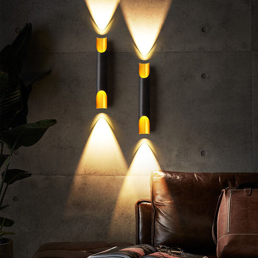 Cylindrical Aluminum Black Gold 2-Light Wall Sconce Lamp