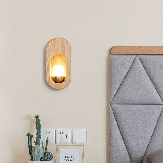 Modern Circle Ring Solid Wood 1-Light Wall Sconce Lamp
