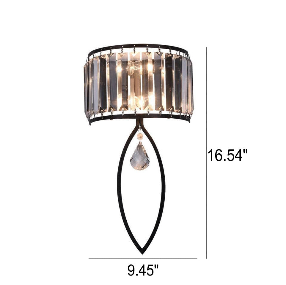 Crystal Half Column Oval Ring 2-Light Wall Sconce Lamp