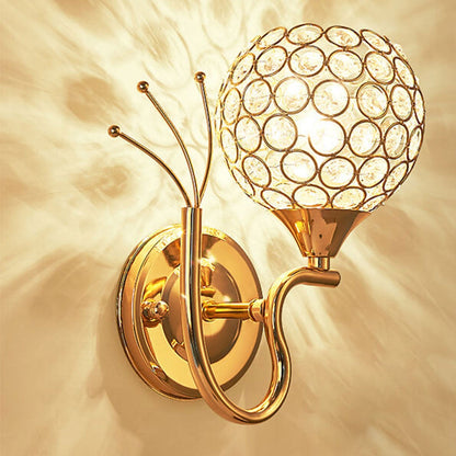 European Crystal Ball Curved Arm 1-Light Wall Sconce Lamp