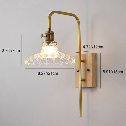 Traditional Round Wood Iron Glass 1-Light Wall Sconce Lamp