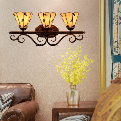 Tiffany Leaf Stained Glass 3-Light Wall Sconce Lamp