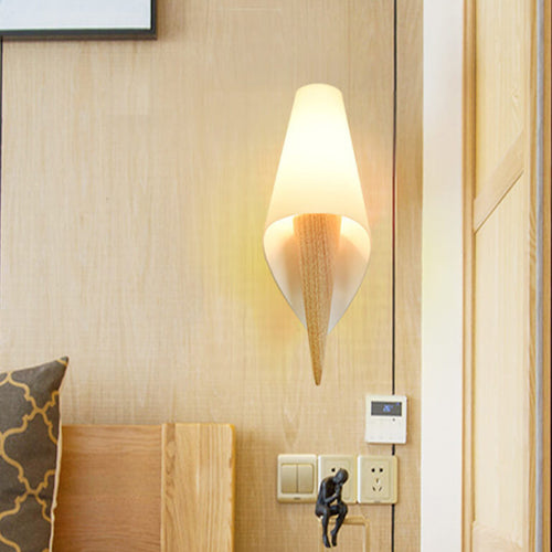 Wide Flare White Glass Shade 1-Light Wall Sconce Lamp