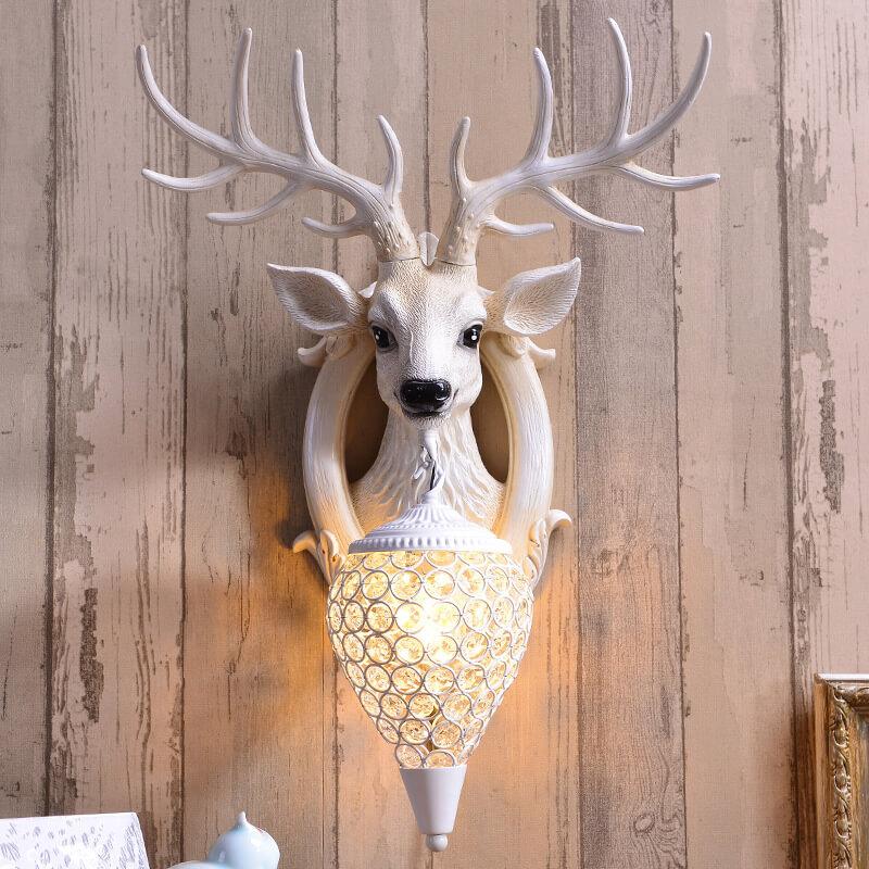 Vintage Antler Fruits Shade Resin 1-Light Wall Sconce Lamp