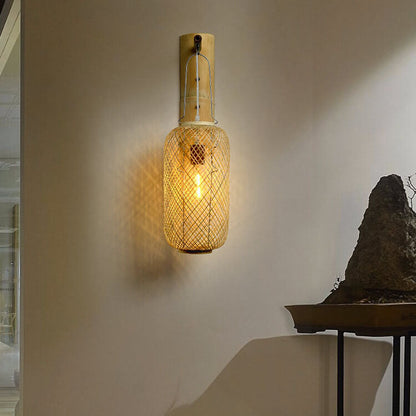 Bamboo Weaving Column Lantern 1-Light Wall Sconce Lamp