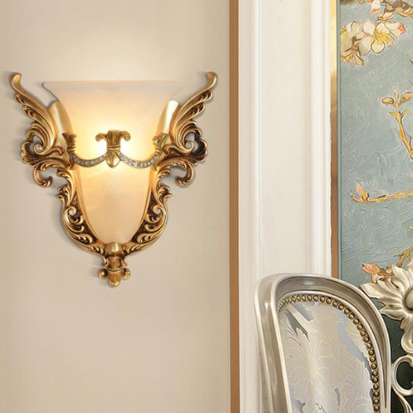 European Flared Carving Resin 1-Light Wall Sconce Lamp